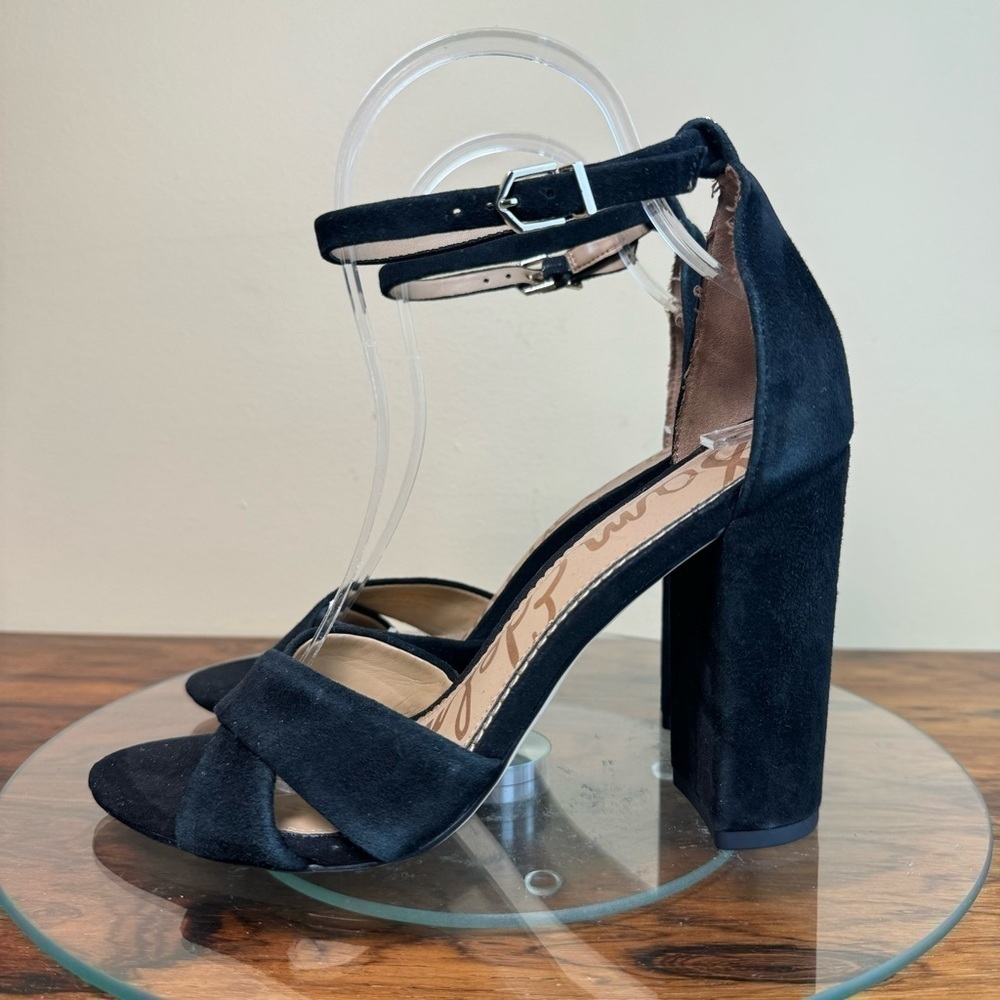 NEW Sam Edelman Yancy Ankle Strap Suede Heel Sandals - black
